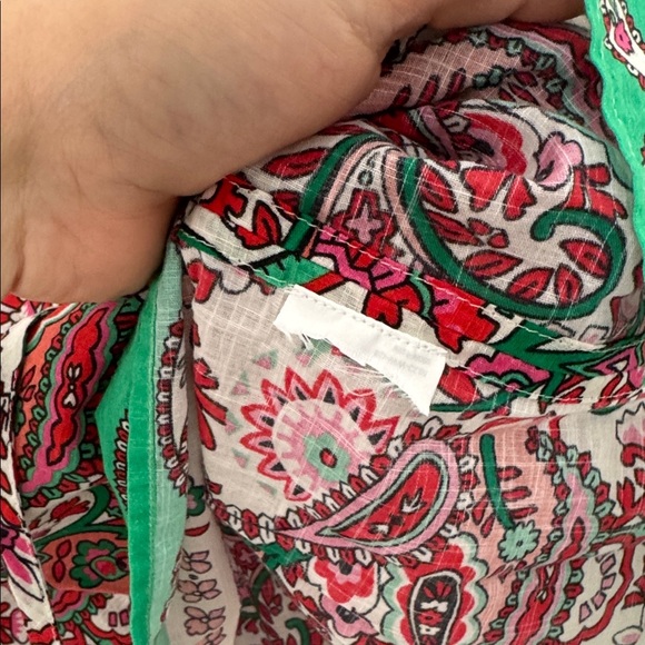 Boden Serena Paisley Print Cotton Split Neck Top in Pink & Green - Size 6 - Picture 7 of 10